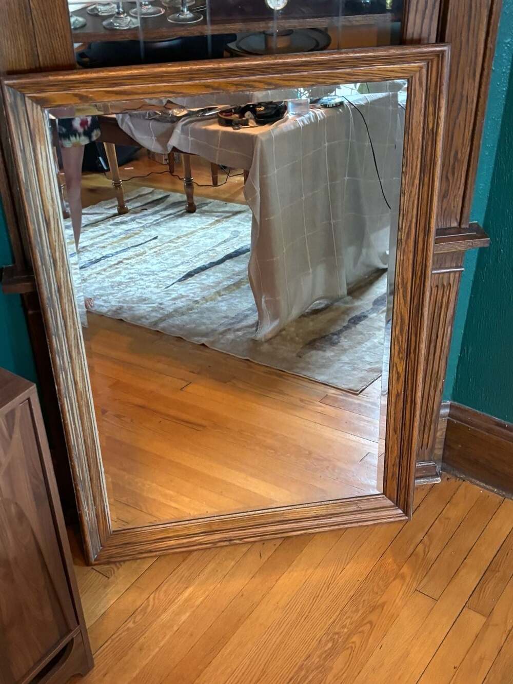 Vintage Uttermost Solid Oak Wood Framed Beveled Wall Mirror